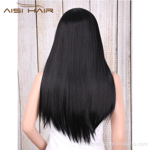 Aisi Hair Long Straight Wig With Bangs For Women Synthetic Black Wigs High Temperature Fiber Long Hair Wigs